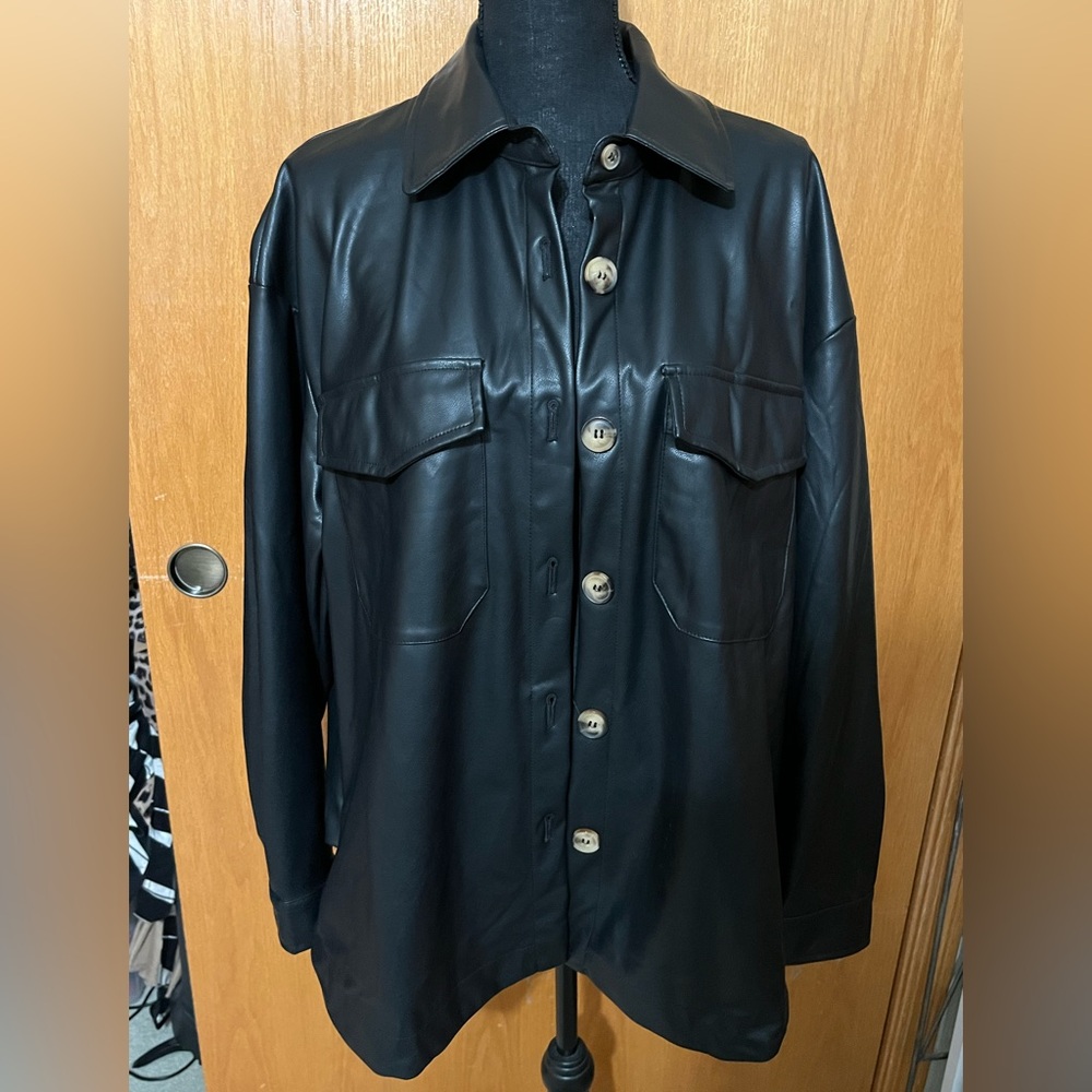 Women’s New Black Pleather Shacket